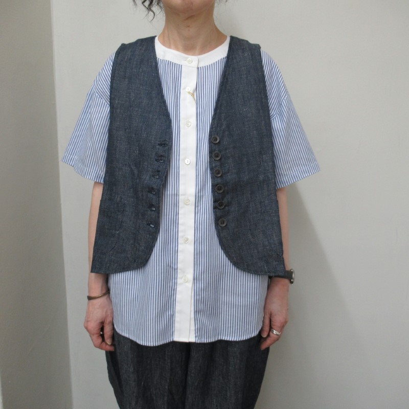 ina ボタン多後ろ下がりベスト/DENIM73 【日本製】